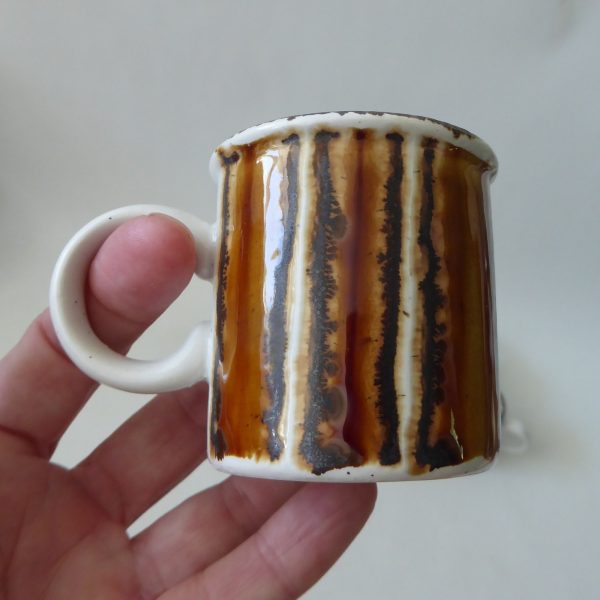 Midwinter Earth espresso cups mugs, 1970s Stonehenge pottery brown stripe coffee - Image 9