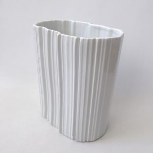 Naaman porcelain vase, ribbed cloud. Modernist vintage 1970s white folded, retro