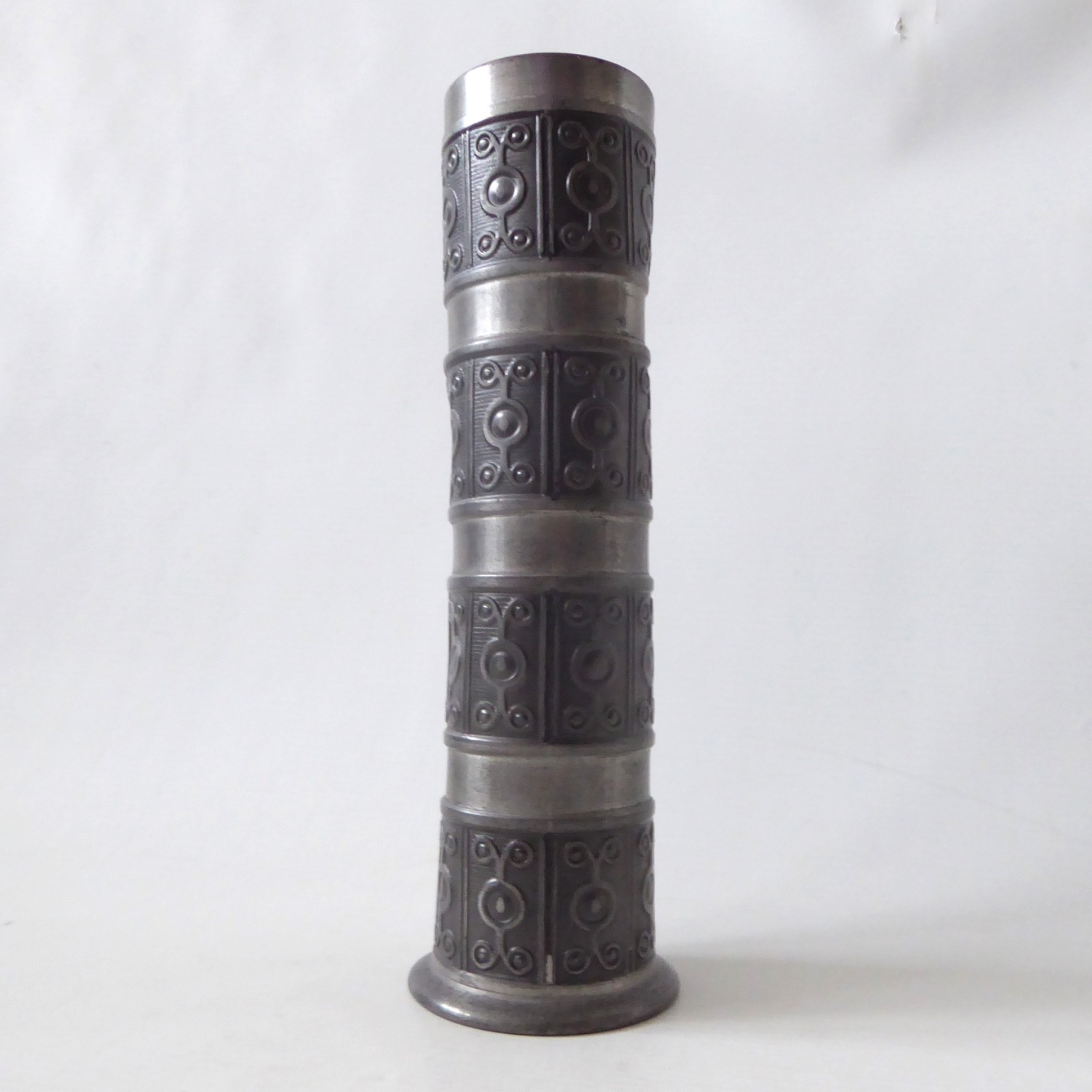 Norway Haugrud 505 pewter cylinder vase, vintage 1960s Norwegian metal - wonky - Image 3