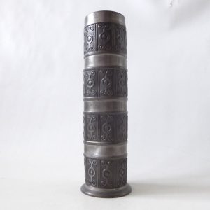 Norway Haugrud 505 pewter cylinder vase, vintage 1960s Norwegian metal - wonky
