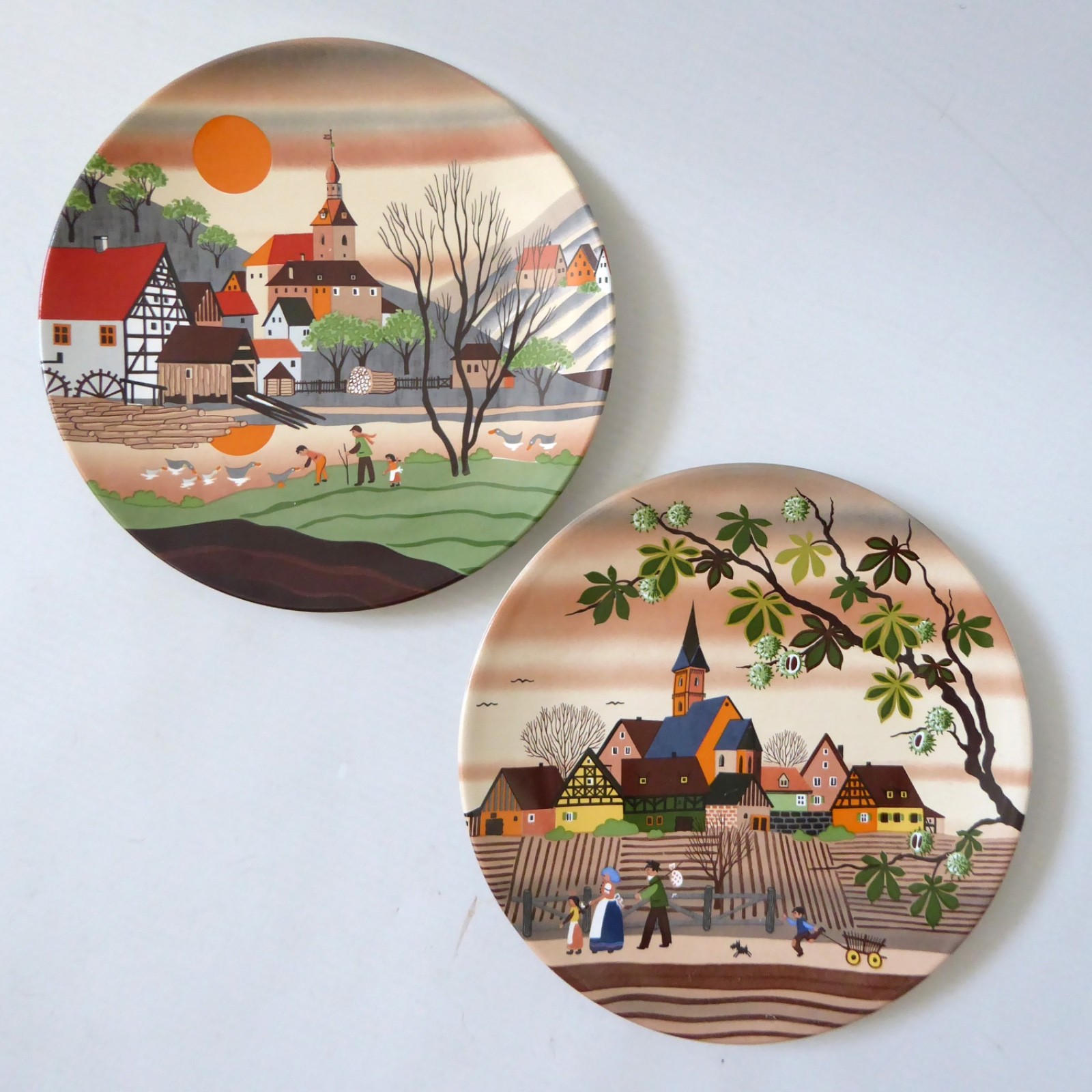 Poole Pottery England Four Seasons 6" decorative plates: 425 Spring & 427 Autumn
