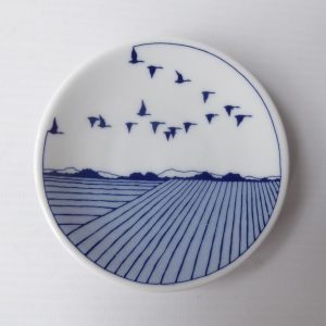 Porsgrund Norway miniature plate pin dish 7.5cm. Grete Ronning, 1980s blue birds