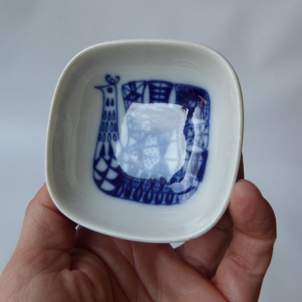 Porsrund Norway small ceramic sauce salts dish, 1971, blue peacock. 1970s Scandi - Image 4