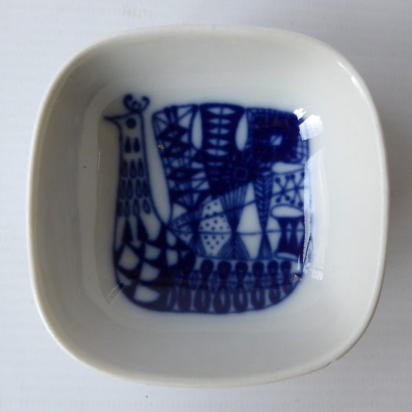 Porsrund Norway small ceramic sauce salts dish, 1971, blue peacock. 1970s Scandi - Image 5