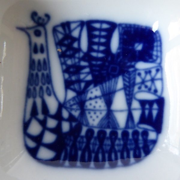 Porsrund Norway small ceramic sauce salts dish, 1971, blue peacock. 1970s Scandi - Image 6