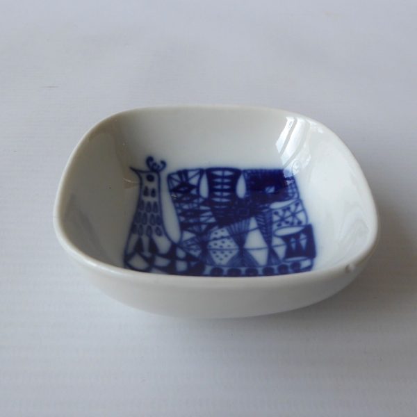 Porsrund Norway small ceramic sauce salts dish, 1971, blue peacock. 1970s Scandi - Image 7