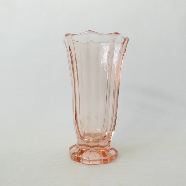 Pretty salmon pink Art Deco glass vase pressed glass small posy vase. 5" vintage - Image 3