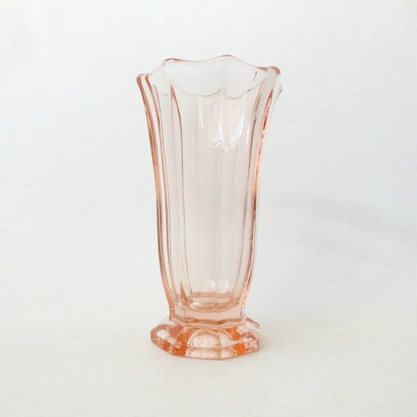 Pretty salmon pink Art Deco glass vase pressed glass small posy vase. 5" vintage - Image 4