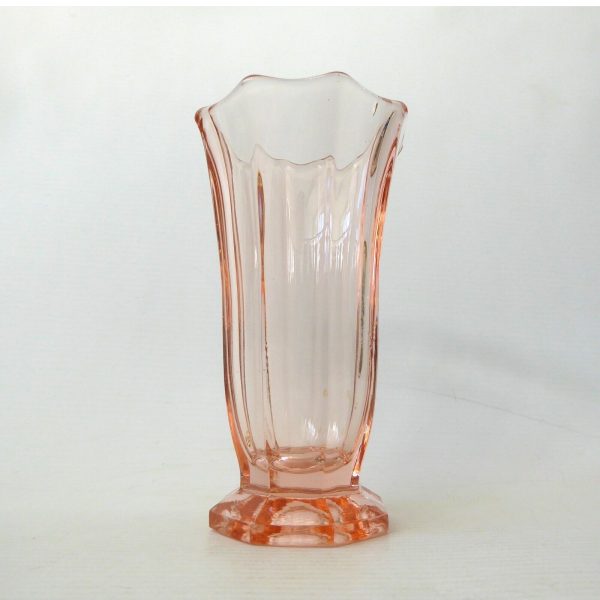 Pretty salmon pink Art Deco glass vase pressed glass small posy vase. 5" vintage