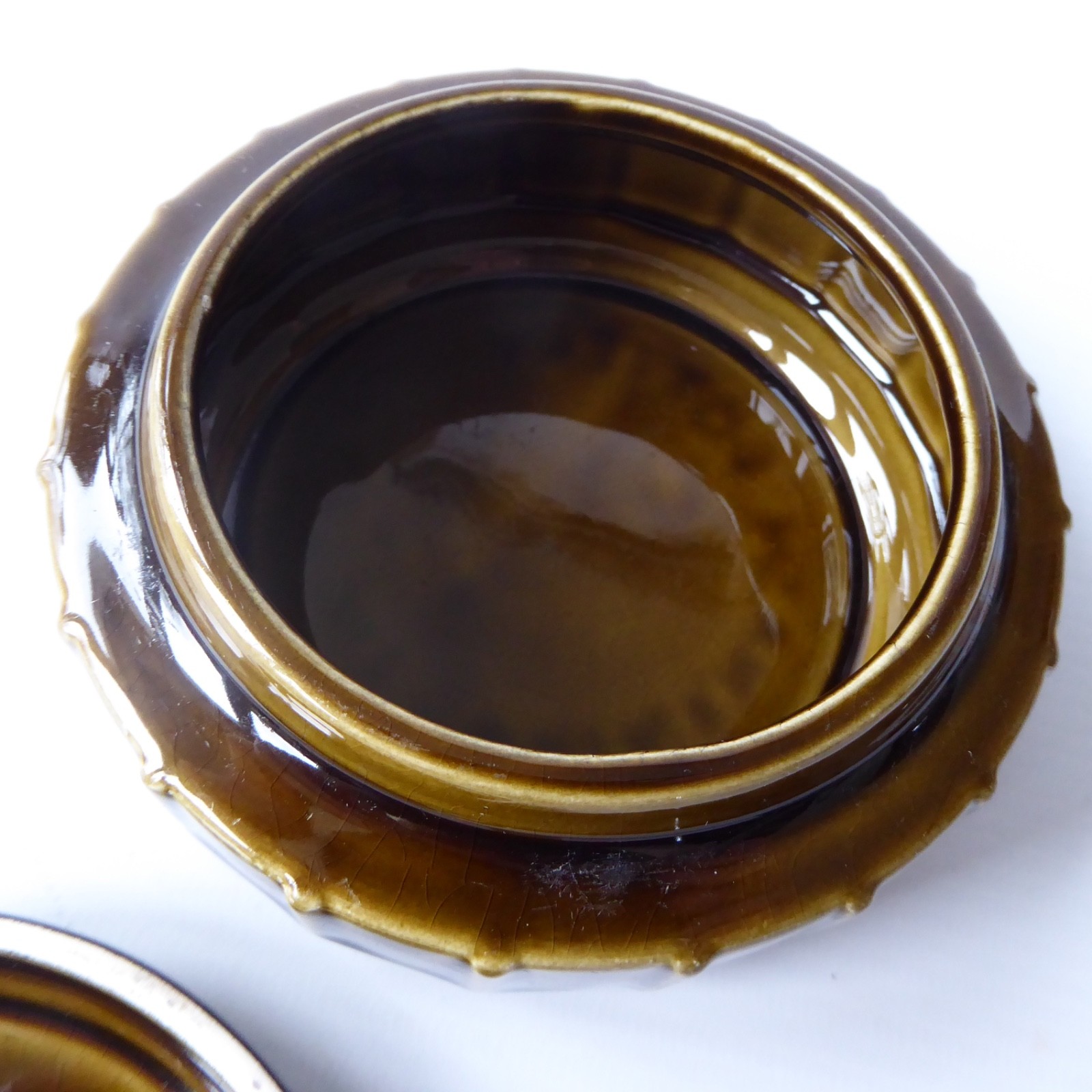 Prinknash Pottery ceramic round low shallow storage pot box container, vintage - Image 11