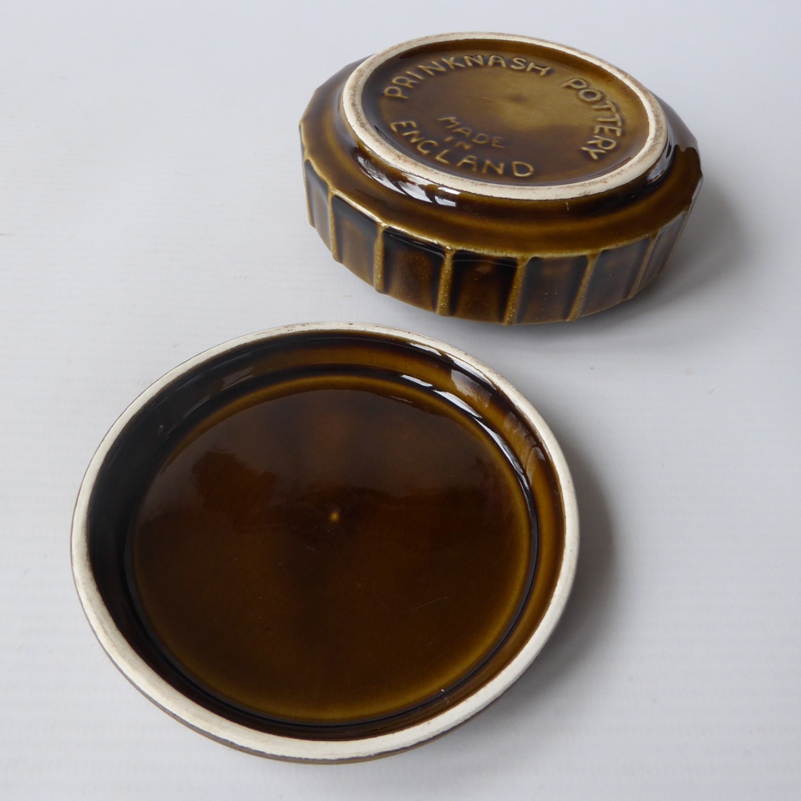 Prinknash Pottery ceramic round low shallow storage pot box container, vintage - Image 14