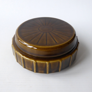 Prinknash Pottery ceramic round low shallow storage pot box container, vintage