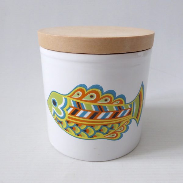Retro stylised FISH vintage storage canister jar, 1970s England white ceramic - Image 3