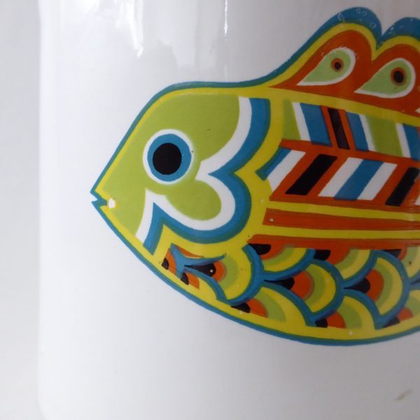 Retro stylised FISH vintage storage canister jar, 1970s England white ceramic - Image 4