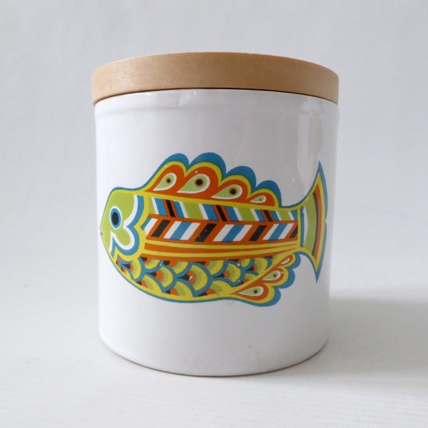 Retro stylised FISH vintage storage canister jar, 1970s England white ceramic - Image 6