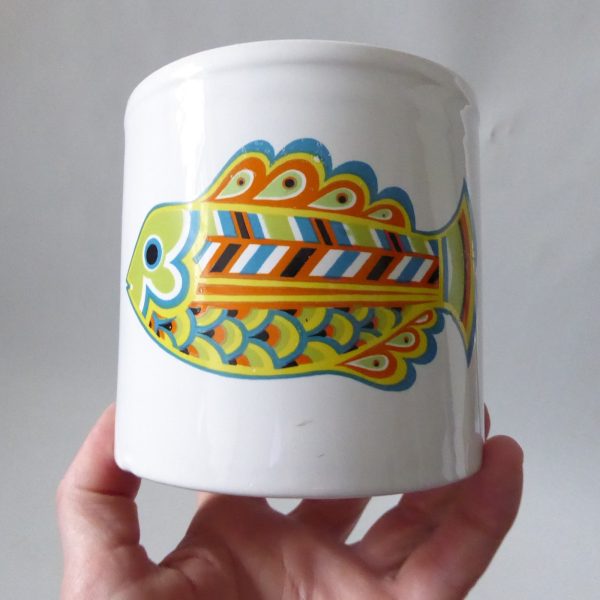 Retro stylised FISH vintage storage canister jar, 1970s England white ceramic - Image 8