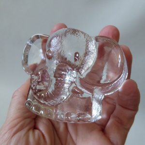 Riedell Crystal Austria art glass rocking elephant. Vintage paperweight figurine