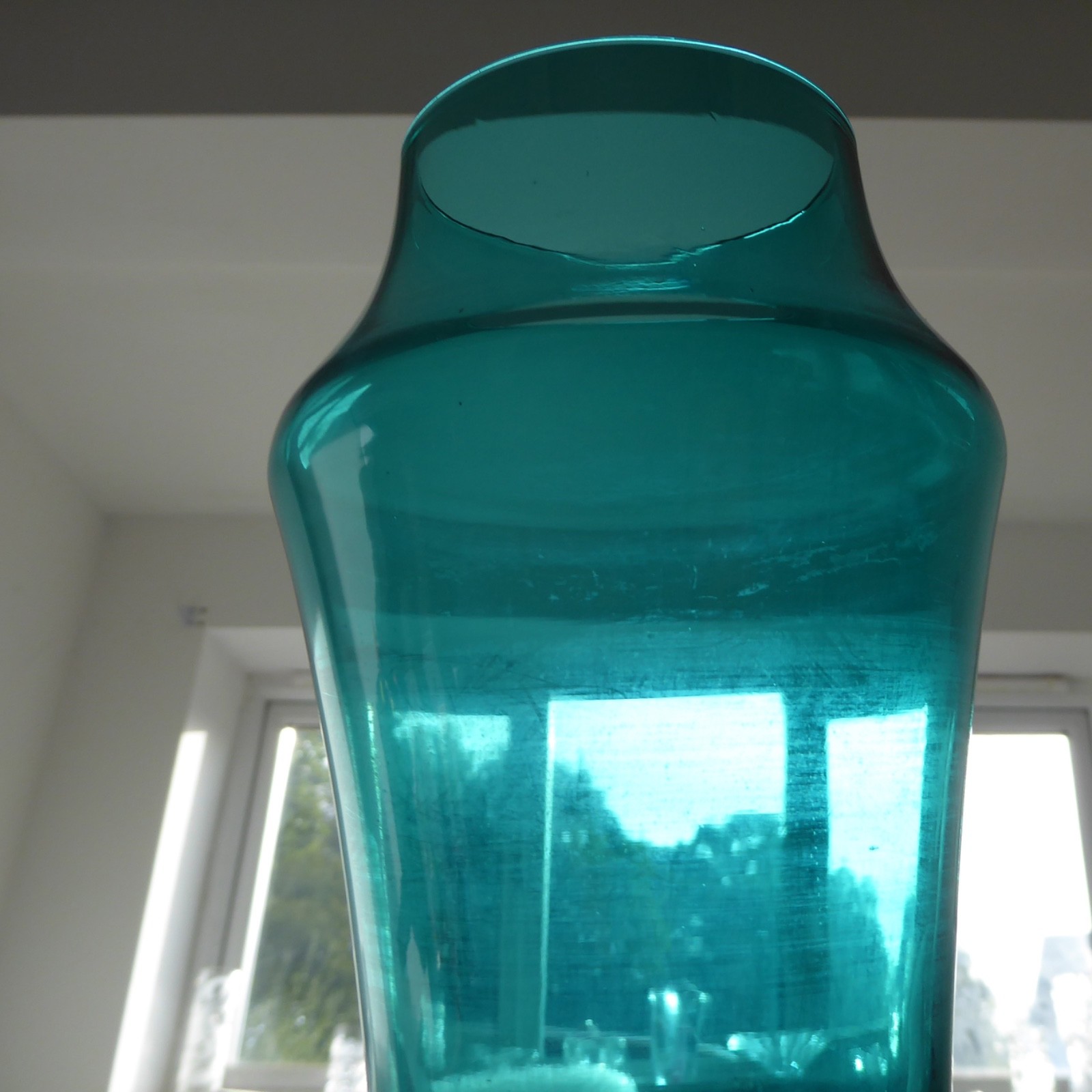 Riihimaki 1581 vintage art glass vase, Teal/peacock blue Finland, Riihimaen, 7" - Image 8