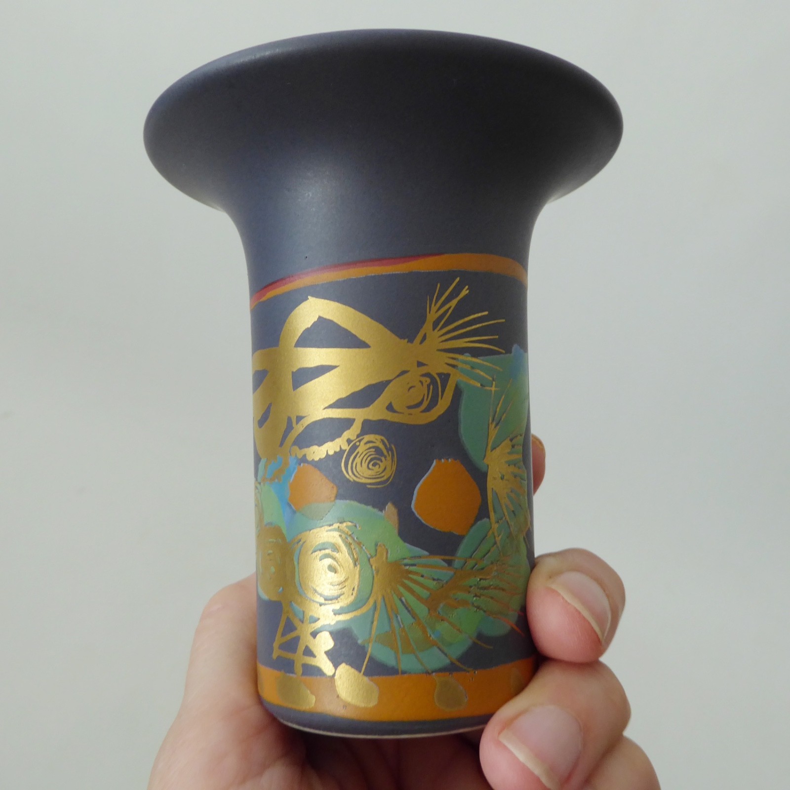 Rosenthal Studio Linie Liguria vase: Gilbert Portanier, blue/grey & gold vintage - Image 5
