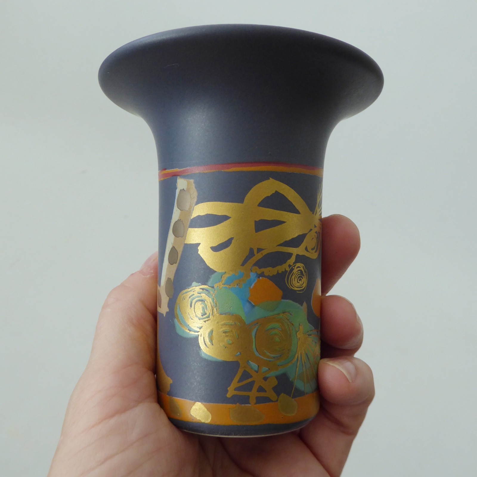 Rosenthal Studio Linie Liguria vase: Gilbert Portanier, blue/grey & gold vintage - Image 8