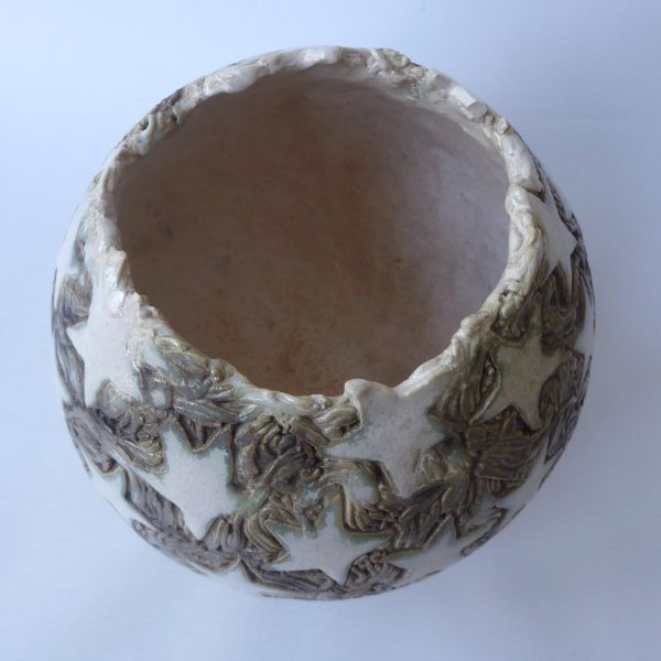 Round pottery clay handmade vase, stars, ivory/khaki glaze. Ball sphere, big - Image 10