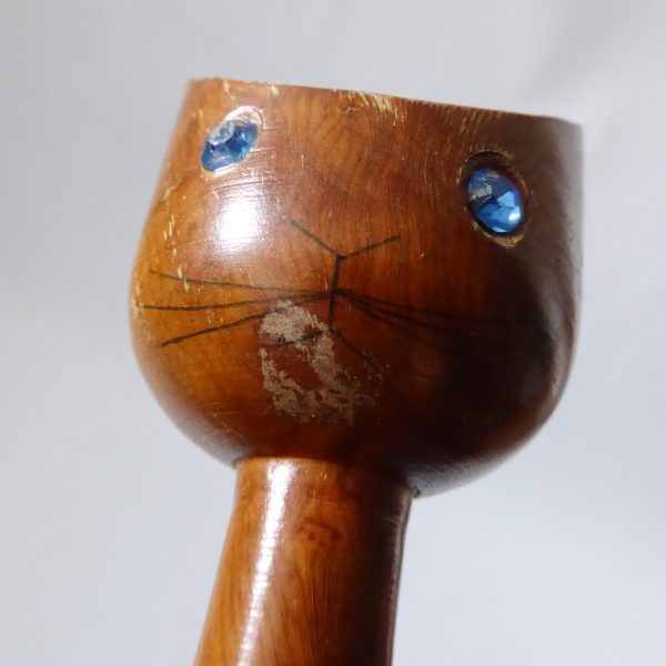 Scoop head cat carved wooden candlestick, candle holder. Vintage retro 1970s - Image 12