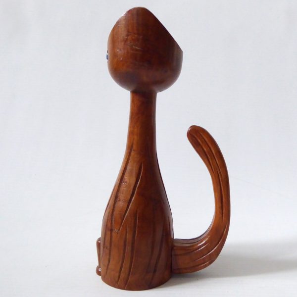 Scoop head cat carved wooden candlestick, candle holder. Vintage retro 1970s - Image 6