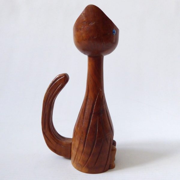 Scoop head cat carved wooden candlestick, candle holder. Vintage retro 1970s - Image 8