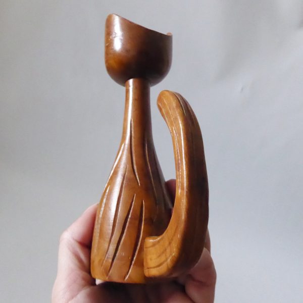 Scoop head cat carved wooden candlestick, candle holder. Vintage retro 1970s - Image 10