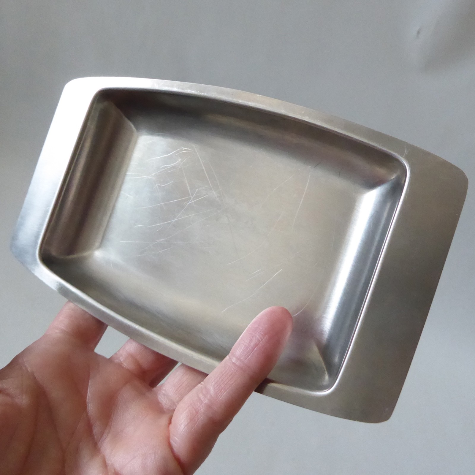 Set 3 nesting stacking vintage stainless steel serving dishes trays. Danish & HK - Image 11