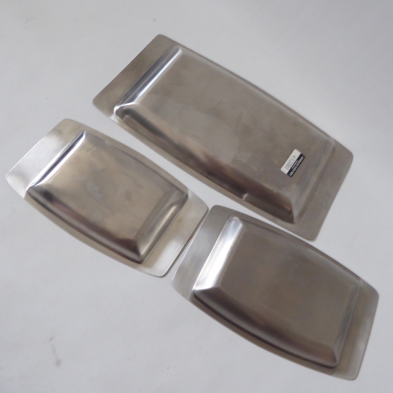 Set 3 nesting stacking vintage stainless steel serving dishes trays. Danish & HK - Image 14
