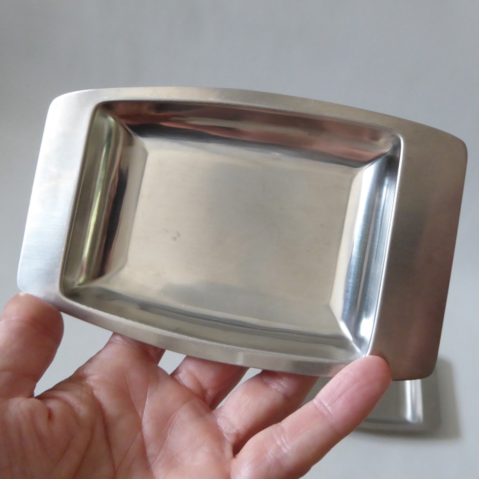 Set 3 nesting stacking vintage stainless steel serving dishes trays. Danish & HK - Image 10