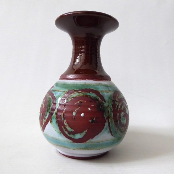 Signed vintage studio pottery bud stem vase, handmade thrown clay, brown & teal - Image 3
