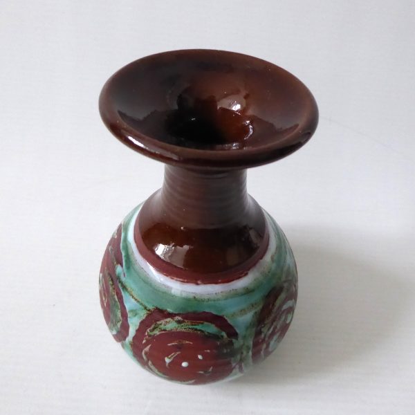 Signed vintage studio pottery bud stem vase, handmade thrown clay, brown & teal - Image 4