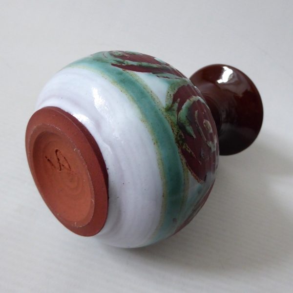 Signed vintage studio pottery bud stem vase, handmade thrown clay, brown & teal - Image 5