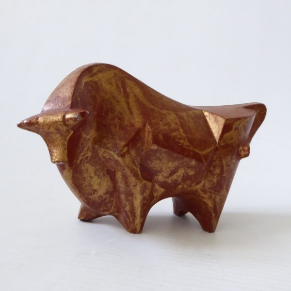Sotaro Saegusa Japan metal ox sculpture stylised brutalist modernist bull statue - Image 3