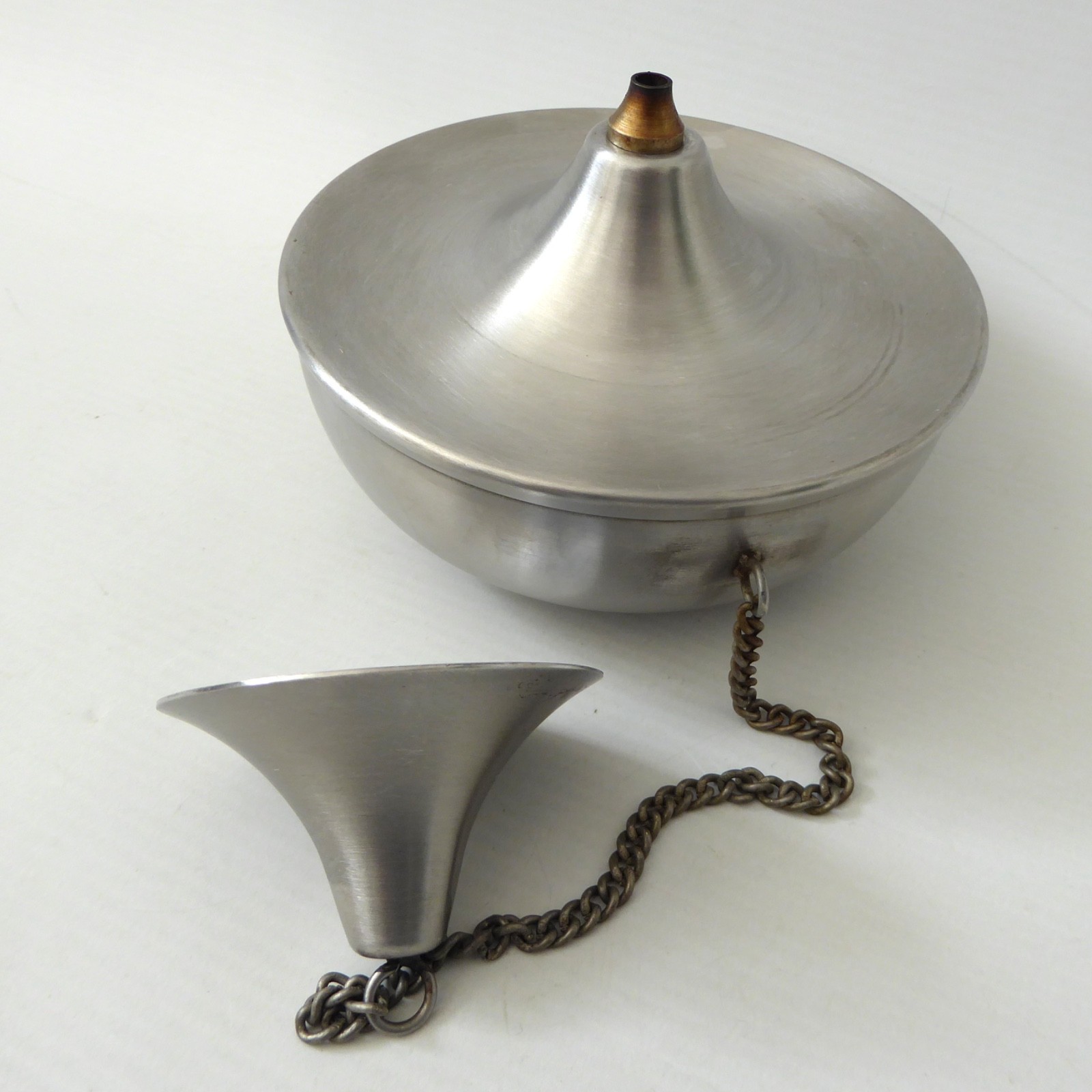 Stainless steel modernist oil lamp base & snuffer lid. Retro 1960s style candle - Image 11
