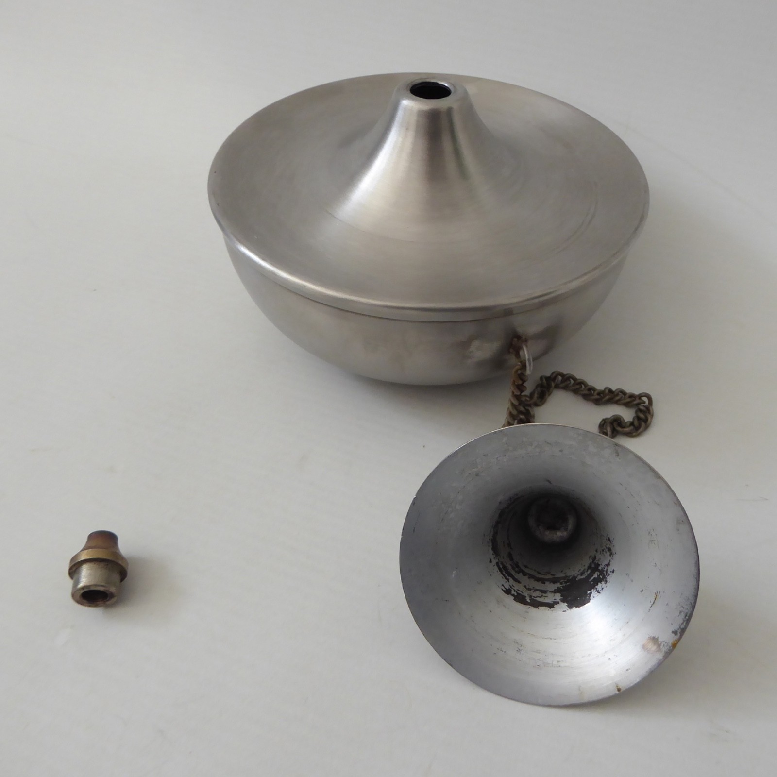 Stainless steel modernist oil lamp base & snuffer lid. Retro 1960s style candle - Image 13