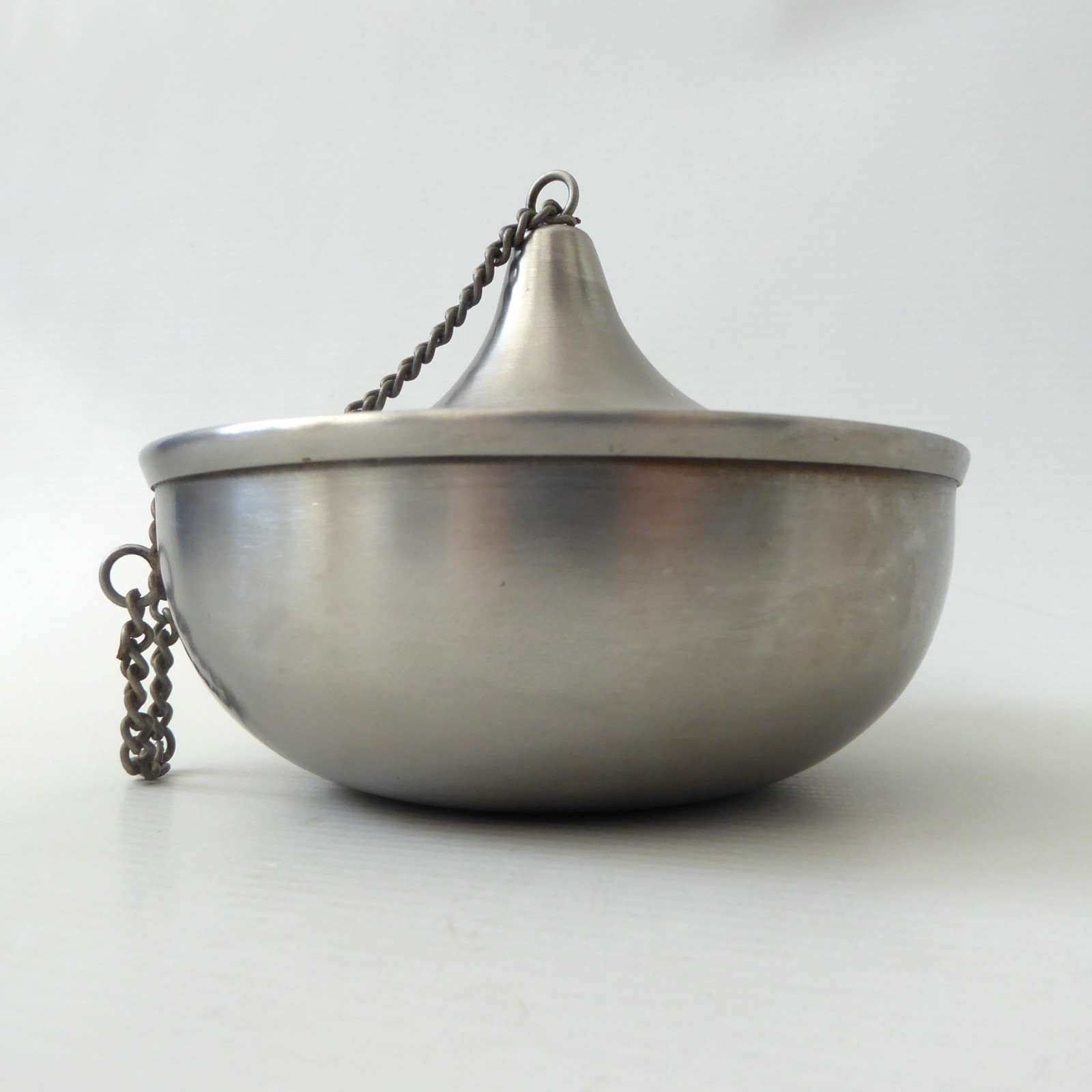 Stainless steel modernist oil lamp base & snuffer lid. Retro 1960s style candle - Image 3