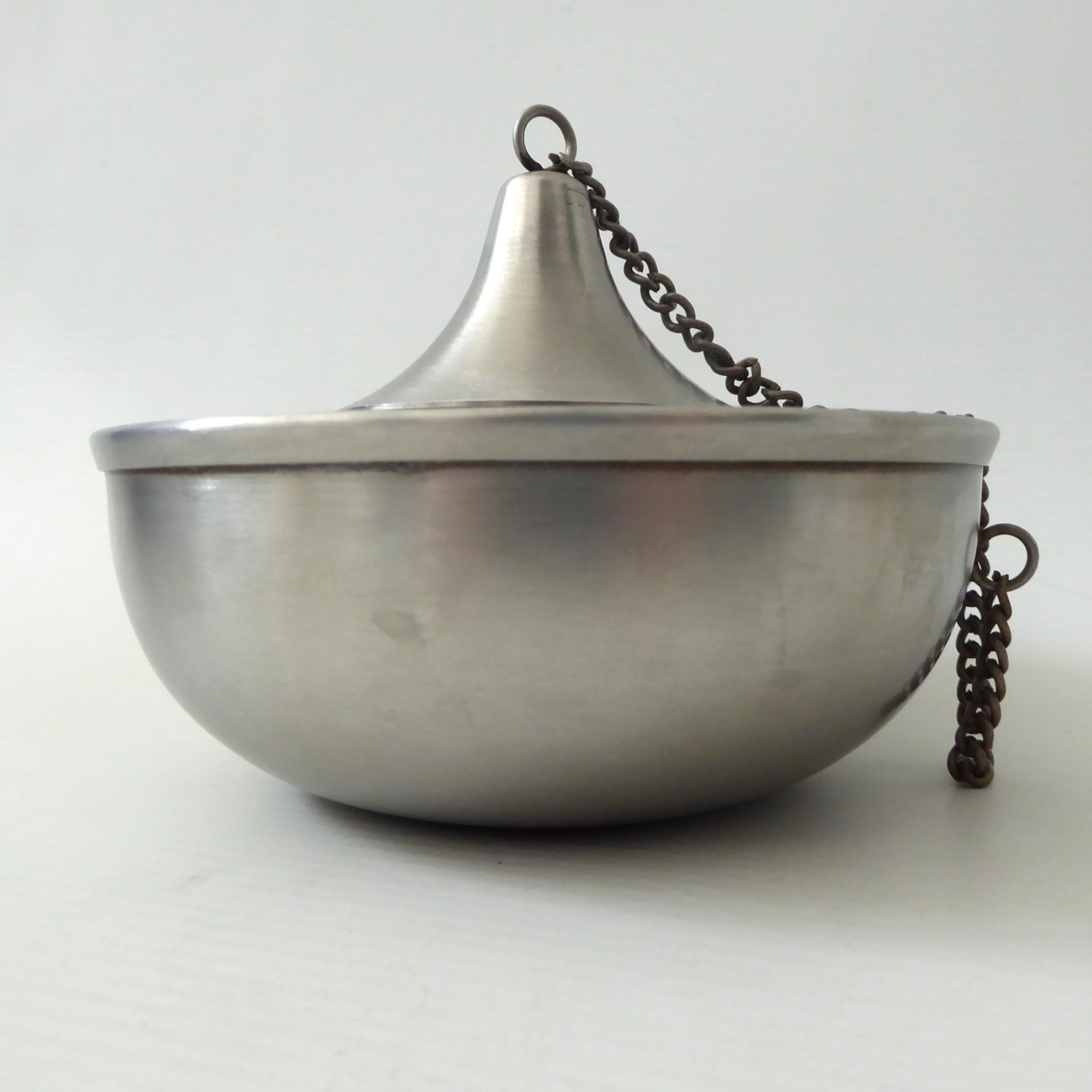 Stainless steel modernist oil lamp base & snuffer lid. Retro 1960s style candle - Image 7