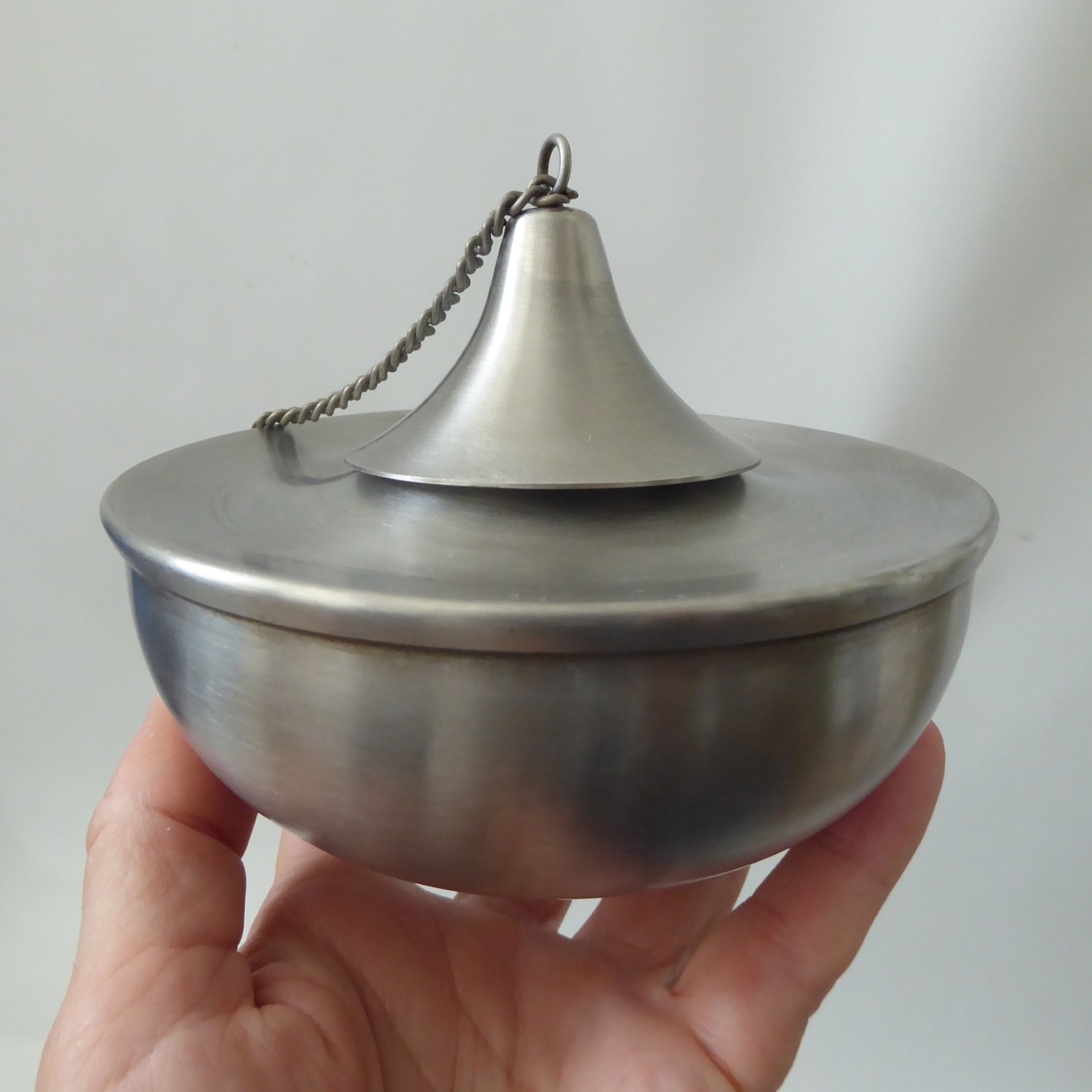 Stainless steel modernist oil lamp base & snuffer lid. Retro 1960s style candle - Image 9