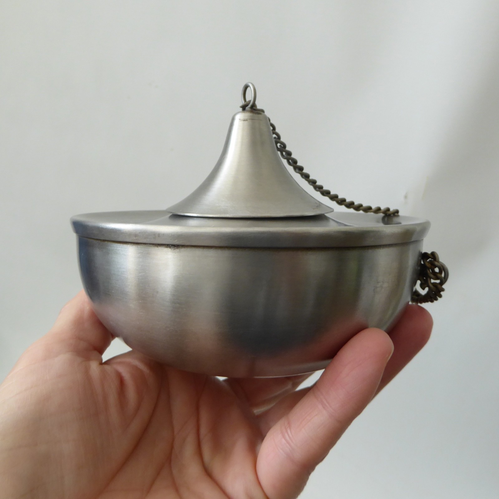 Stainless steel modernist oil lamp base & snuffer lid. Retro 1960s style candle - Image 10