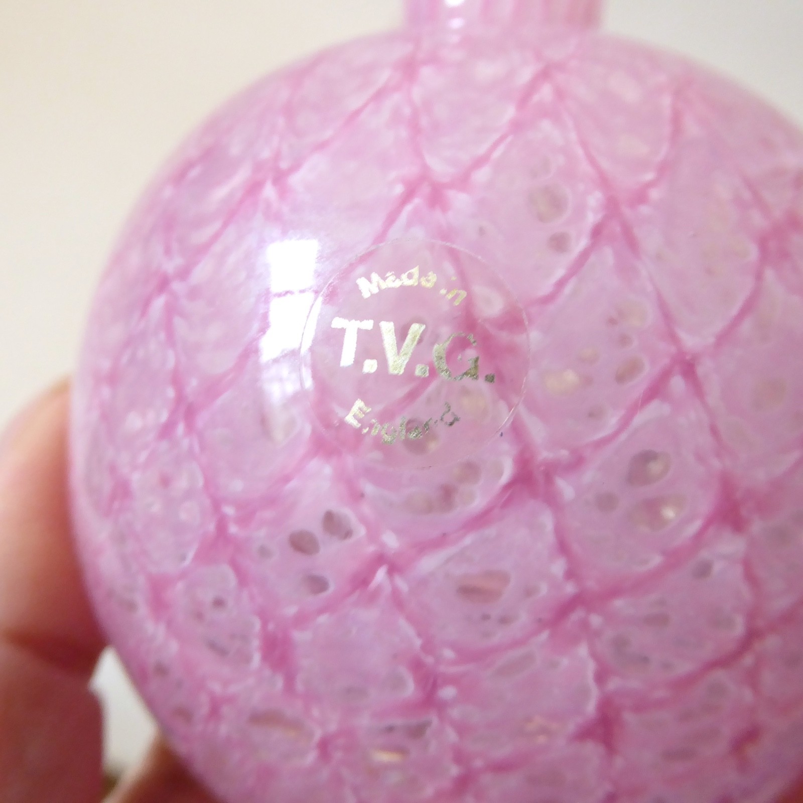 Teign Valley Glass TGV art glass pair small pink vases, handmade criss-cross - Image 11