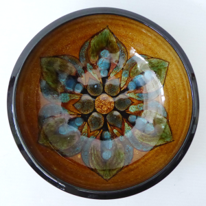 The Guernsey Pottery art bowl dish, abstract retro art flowers, painted. Vintage