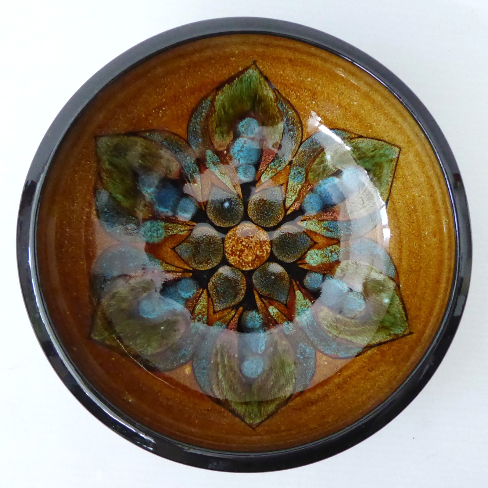The Guernsey Pottery art bowl dish, abstract retro art flowers, painted. Vintage
