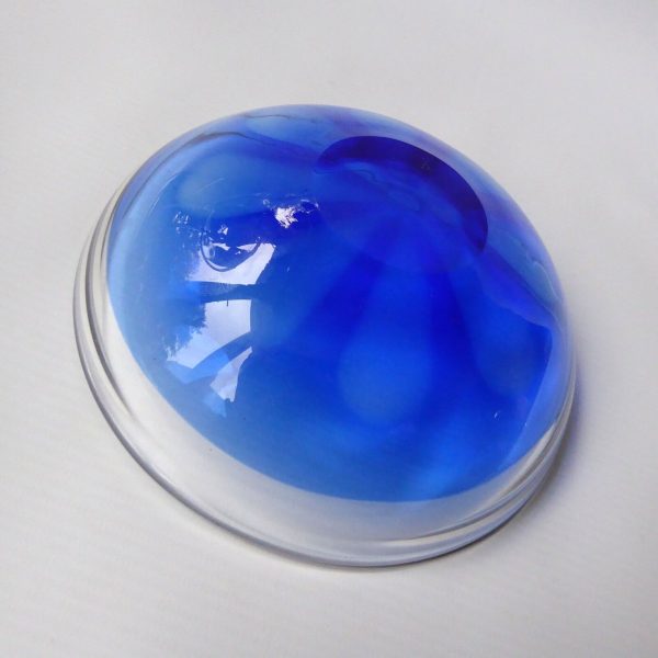 Unusual vintage Murano/Scandi art glass shallow round bowl, blue flower dish 70s - Image 11