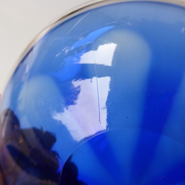 Unusual vintage Murano/Scandi art glass shallow round bowl, blue flower dish 70s - Image 12