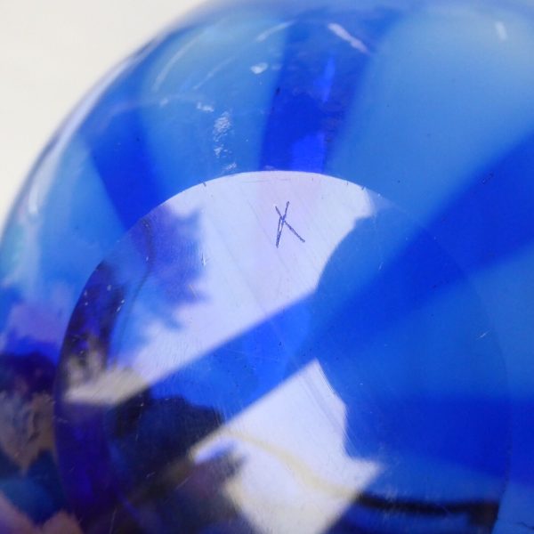 Unusual vintage Murano/Scandi art glass shallow round bowl, blue flower dish 70s - Image 10