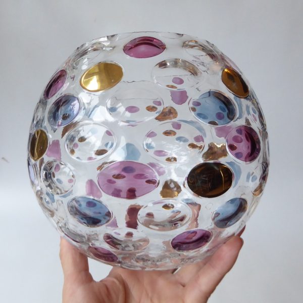 Vintage 1960s Borske Sklo Nemo optic ball vase. Art glass orb, Max Kannegiesser - Image 11