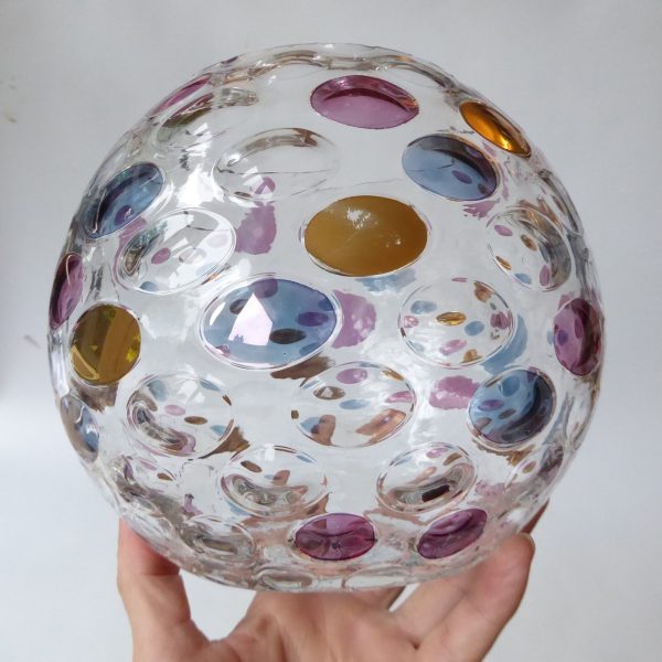 Vintage 1960s Borske Sklo Nemo optic ball vase. Art glass orb, Max Kannegiesser - Image 12
